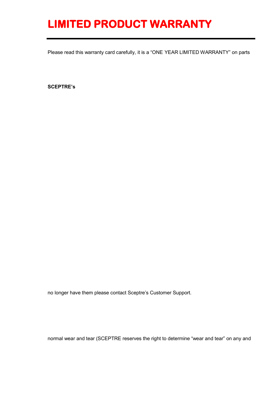 Limited product warranty | Sceptre X409BV-FHDU User Manual | Page 49 / 52