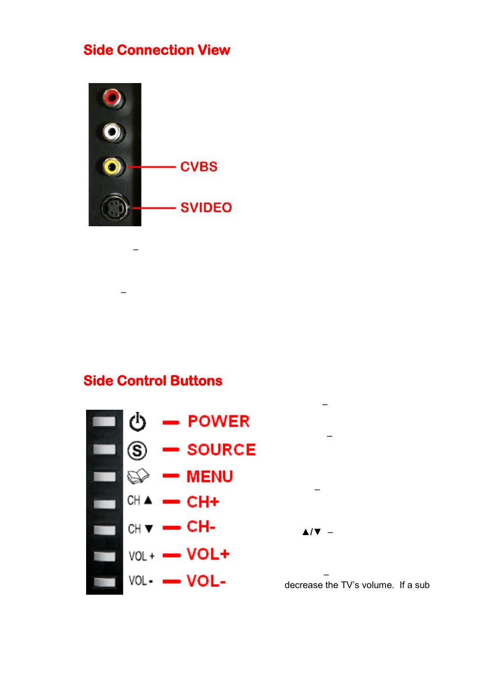 Side connection view, Side control buttons | Sceptre X420BV-F120 User Manual | Page 11 / 52
