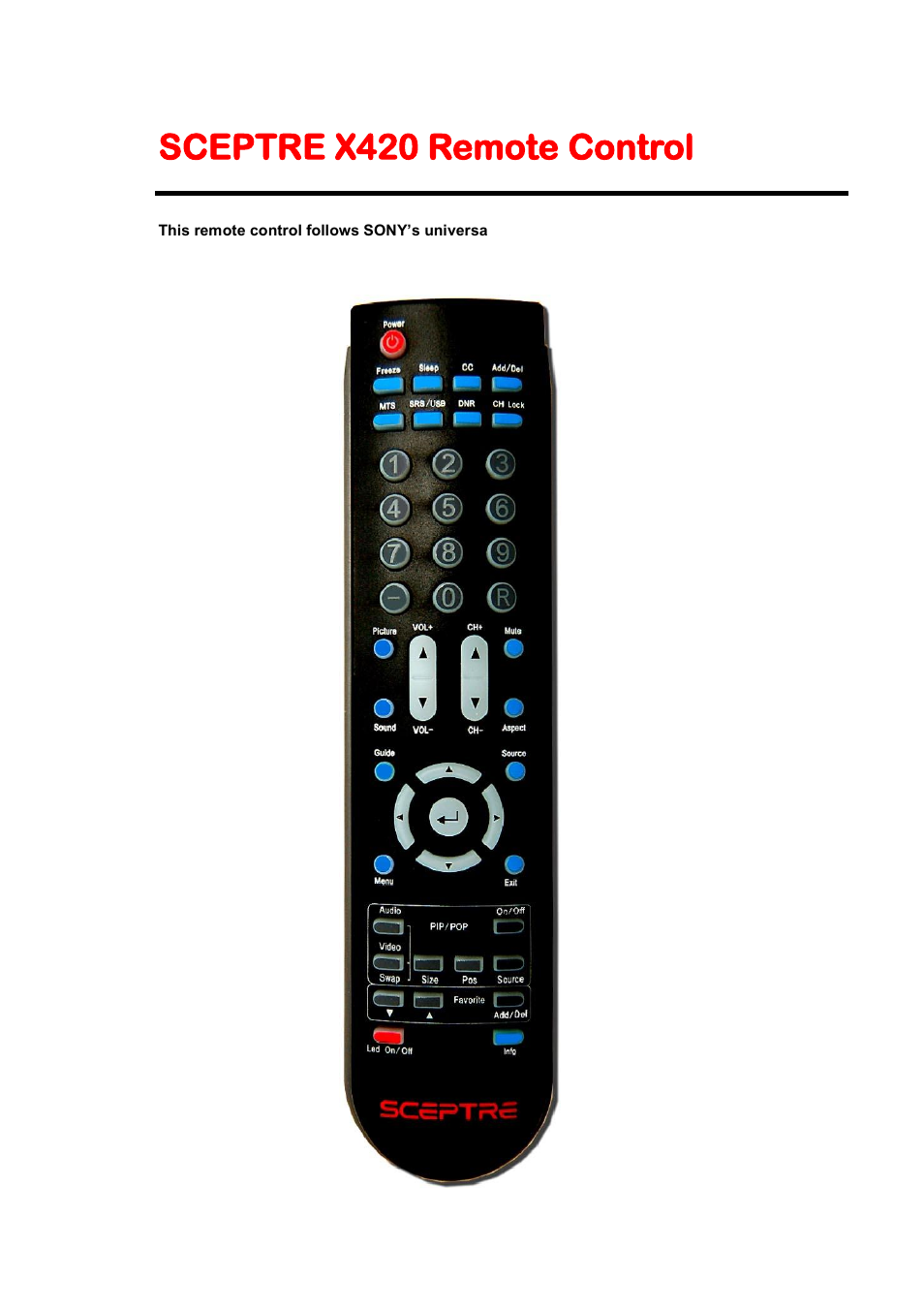 Sceptre x420 remote control | Sceptre X420BV-F120 User Manual | Page 13 / 52