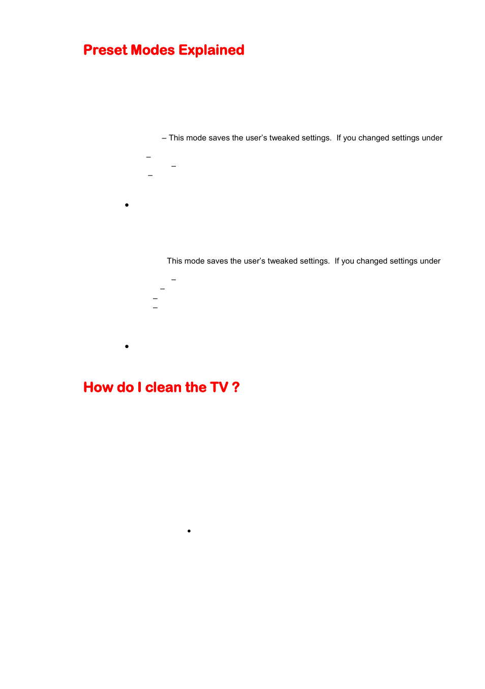 Preset modes explained, How do i clean the tv | Sceptre X420BV-F120 User Manual | Page 43 / 52