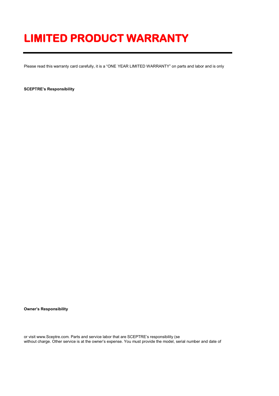 Limited product warranty | Sceptre X420BV-F120 User Manual | Page 50 / 52