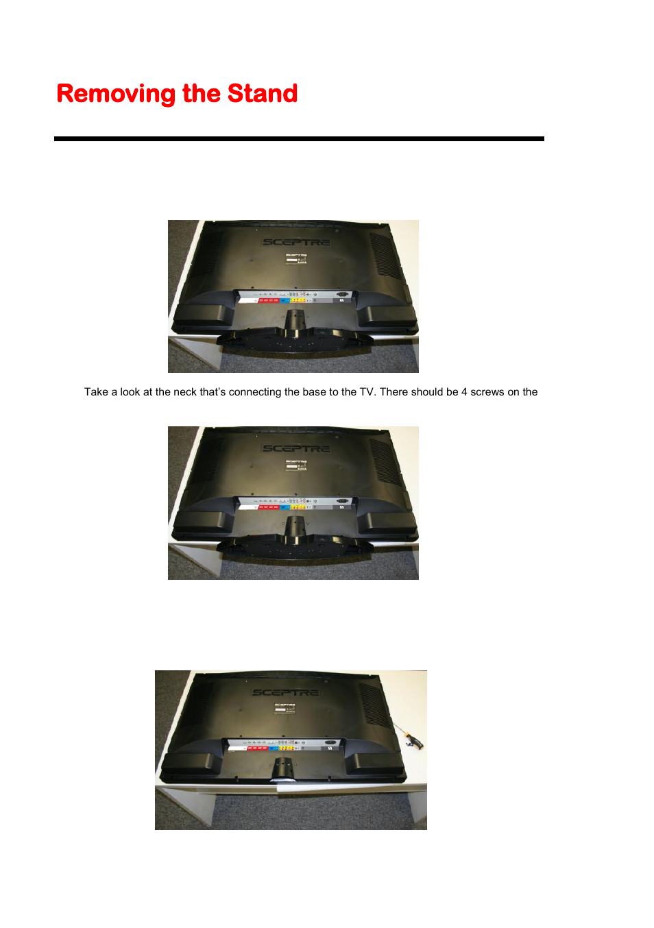 Removing the stand | Sceptre X420BV-F120 User Manual | Page 8 / 52