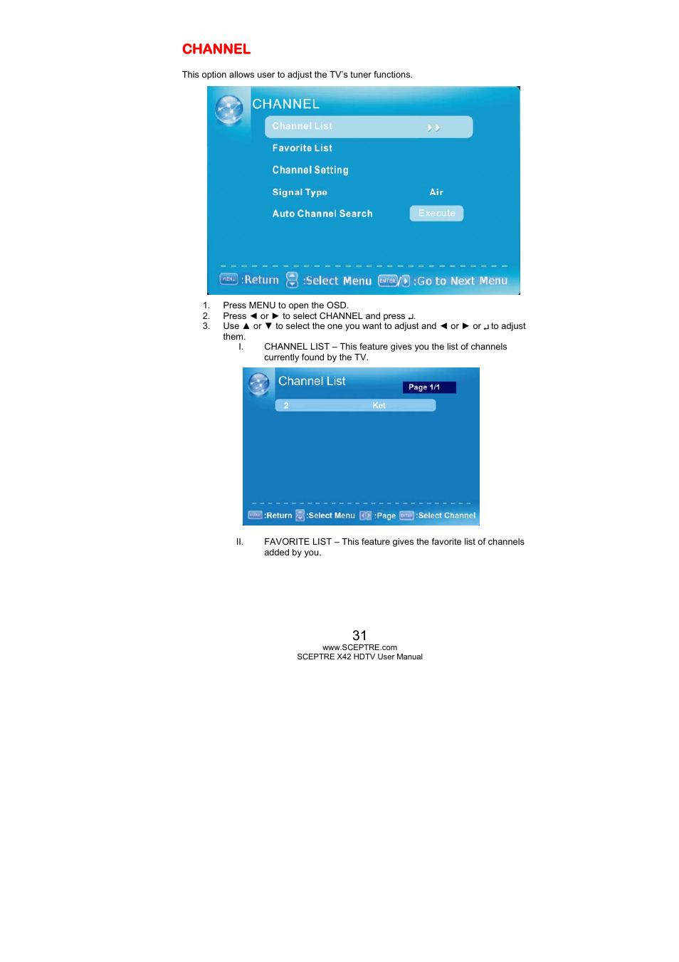 Channel | Sceptre X420BV-FHD User Manual | Page 31 / 54