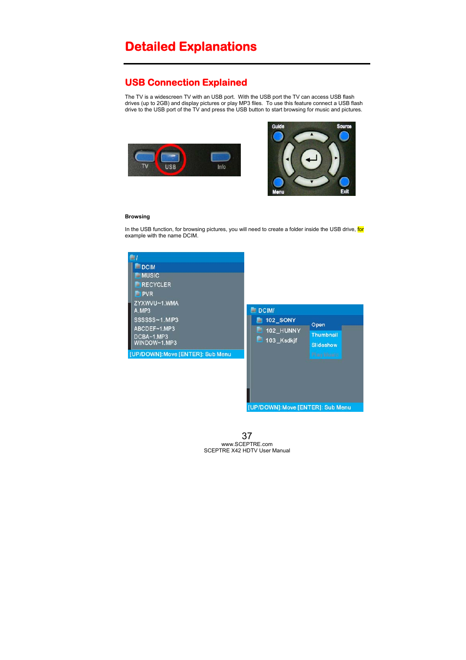 Detailed explanations, Usb connection explained | Sceptre X420BV-FHD User Manual | Page 37 / 54