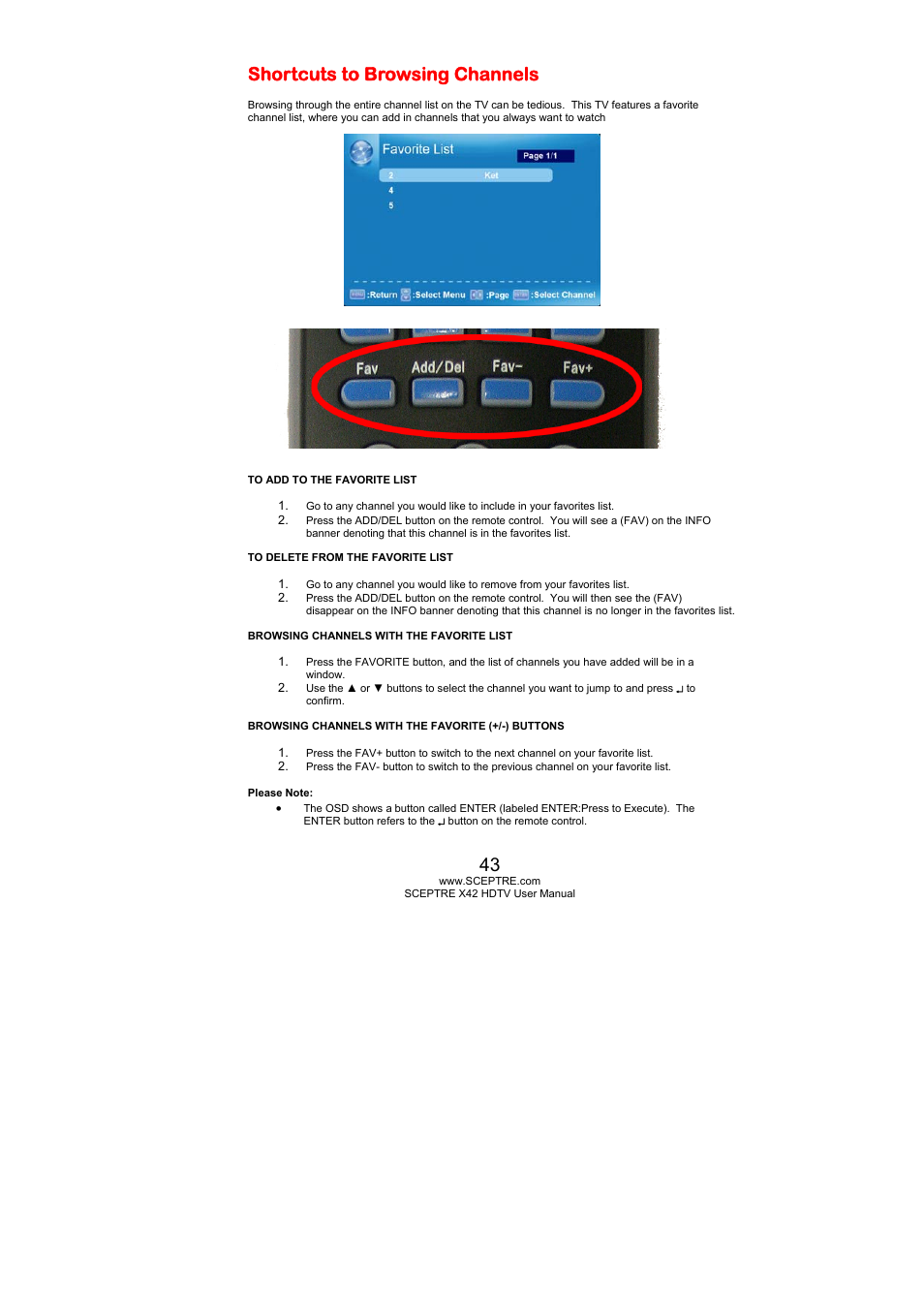 Shortcuts to browsing channels | Sceptre X420BV-FHD User Manual | Page 43 / 54