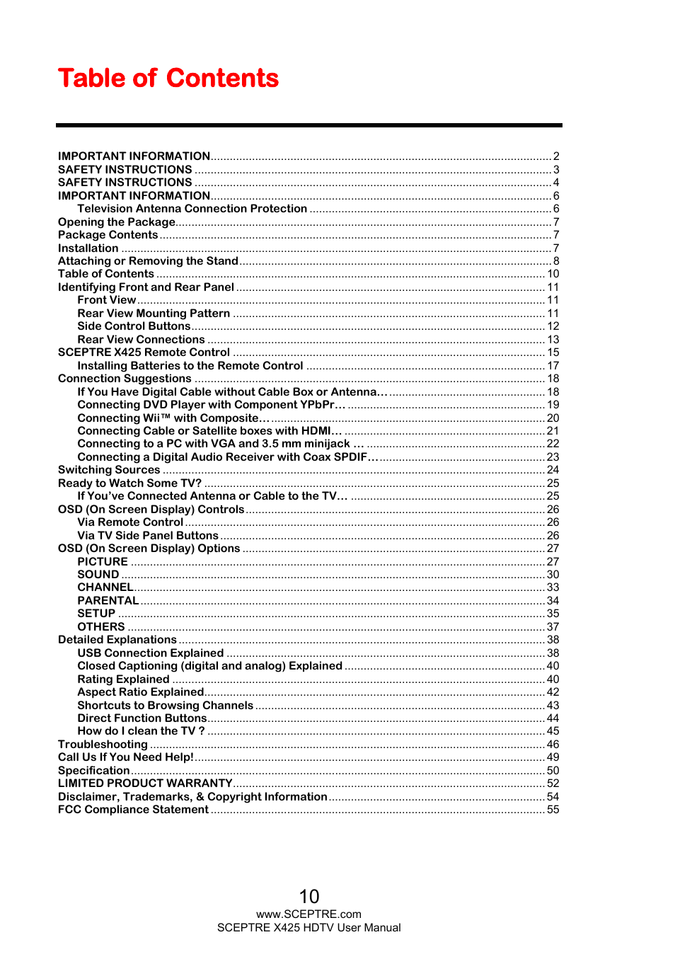 Sceptre X425BV-FHD3 User Manual | Page 10 / 55