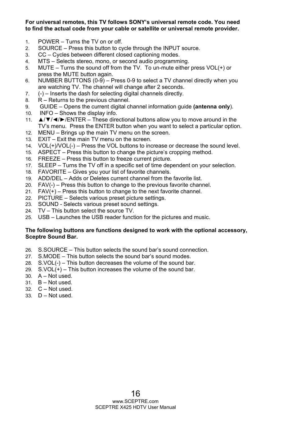 Sceptre X425BV-FHD3 User Manual | Page 16 / 55