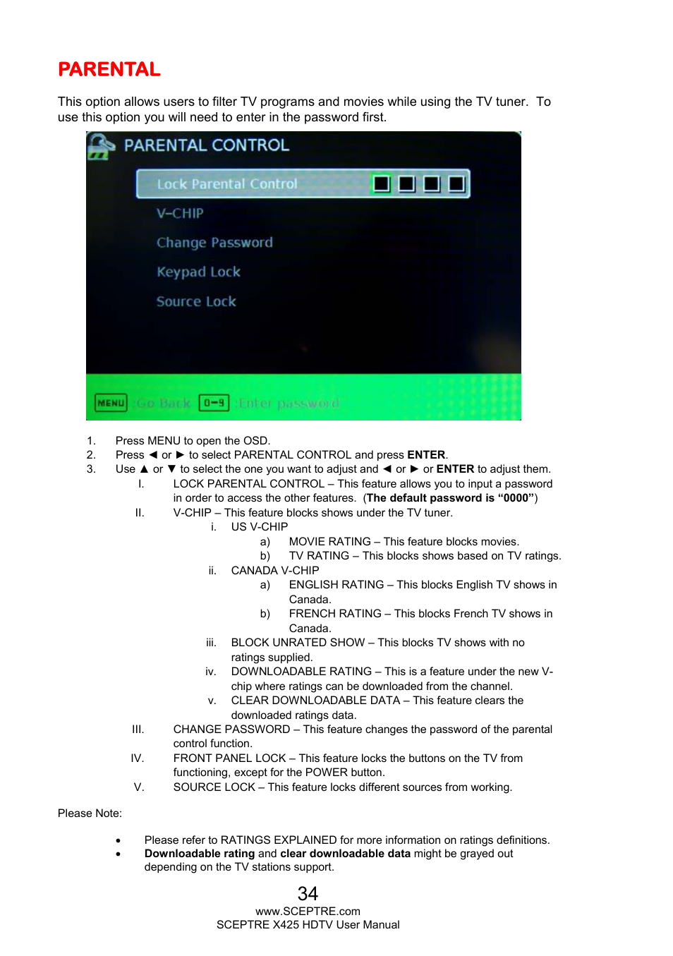 Parental | Sceptre X425BV-FHD3 User Manual | Page 34 / 55