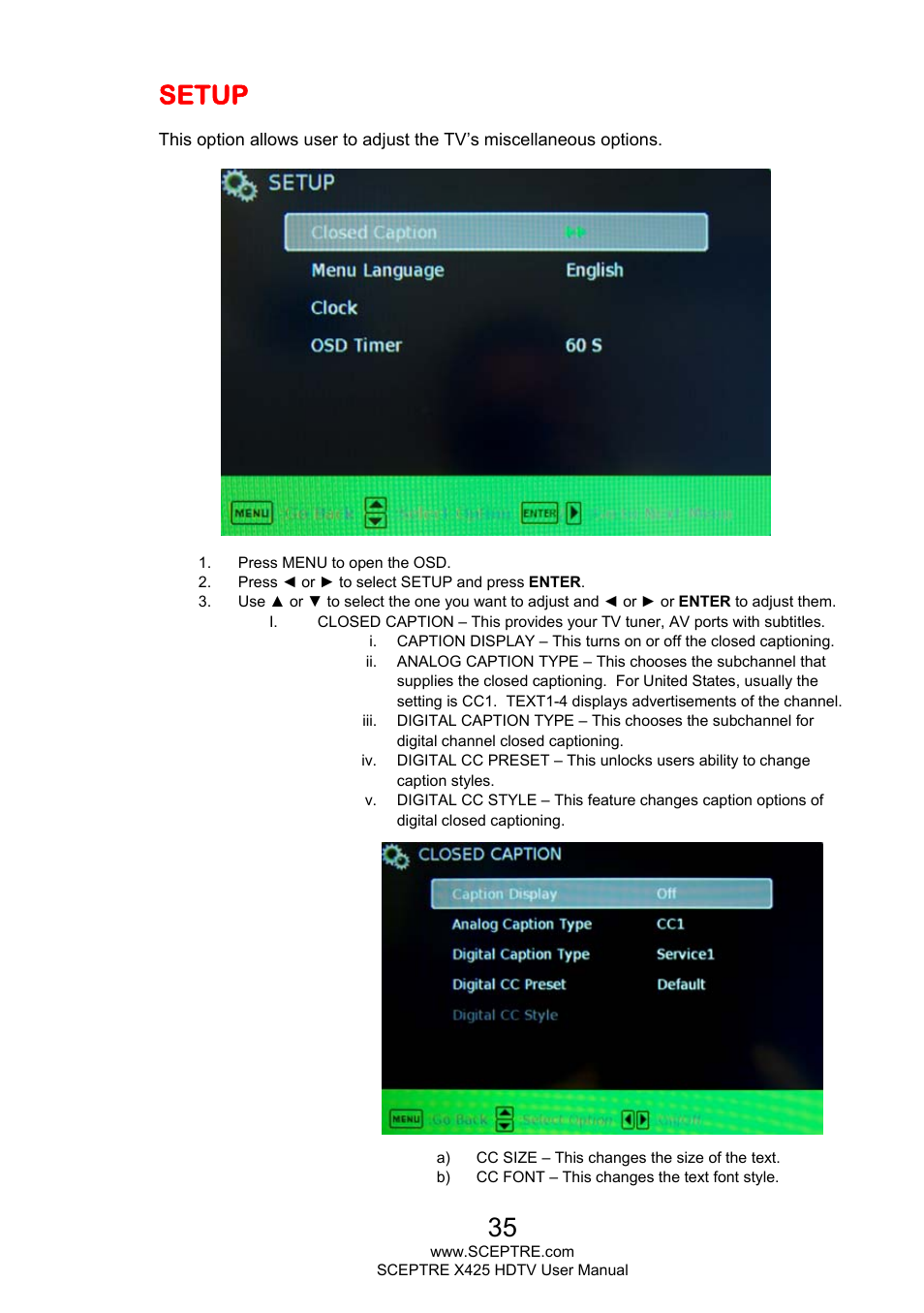 Setup | Sceptre X425BV-FHD3 User Manual | Page 35 / 55