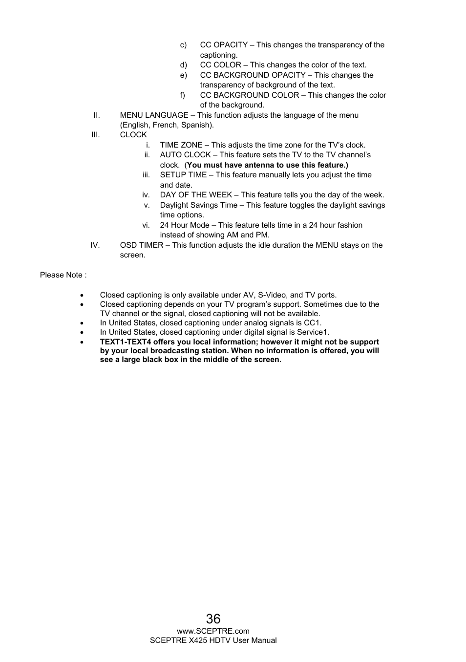 Sceptre X425BV-FHD3 User Manual | Page 36 / 55