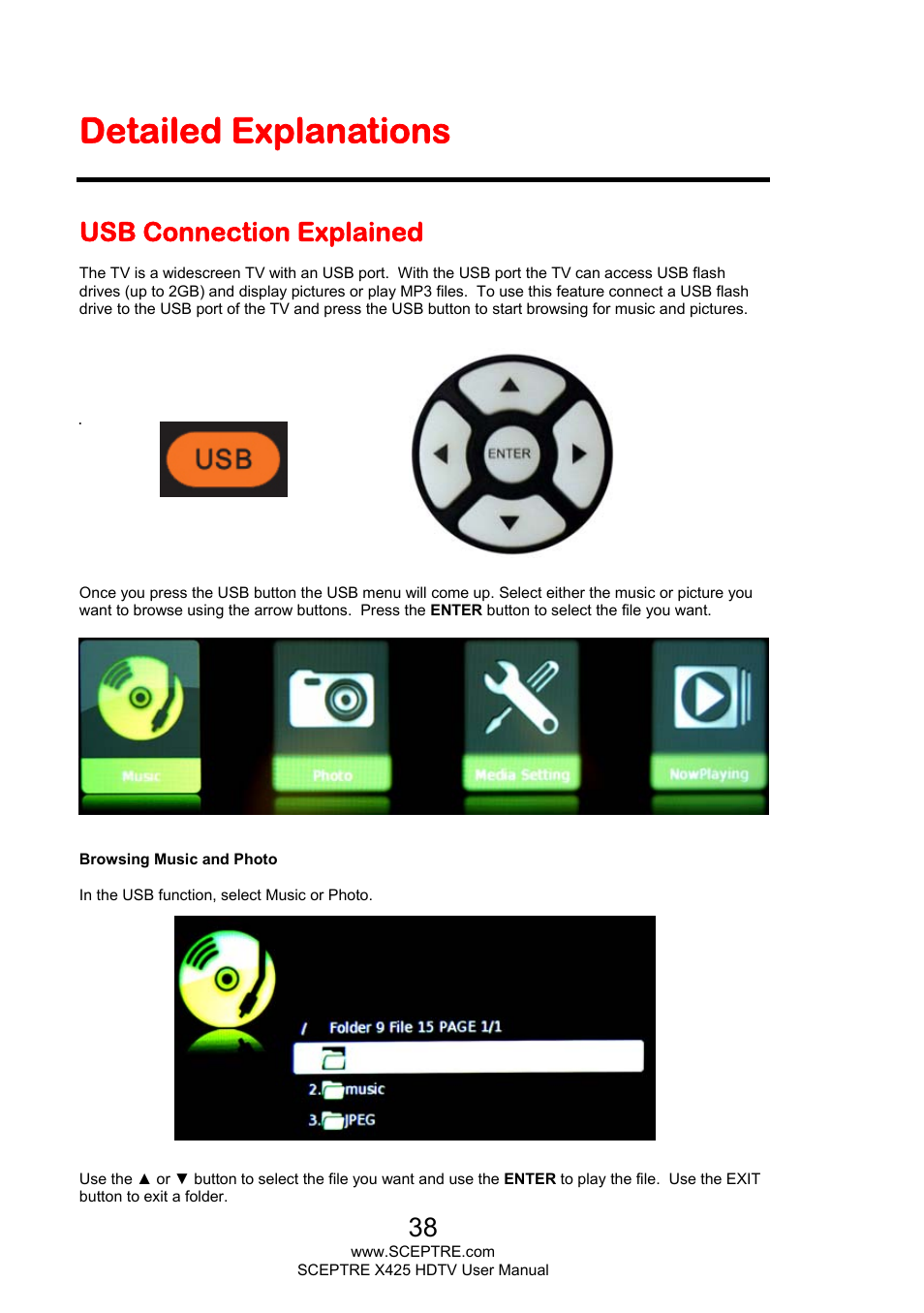 Detailed explanations, Usb connection explained | Sceptre X425BV-FHD3 User Manual | Page 38 / 55