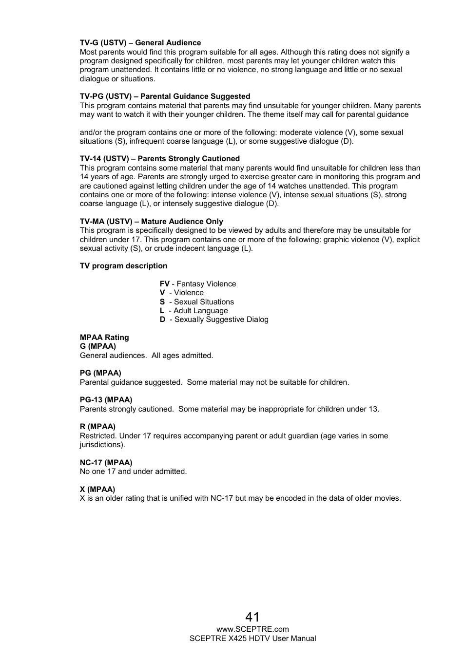Sceptre X425BV-FHD3 User Manual | Page 41 / 55