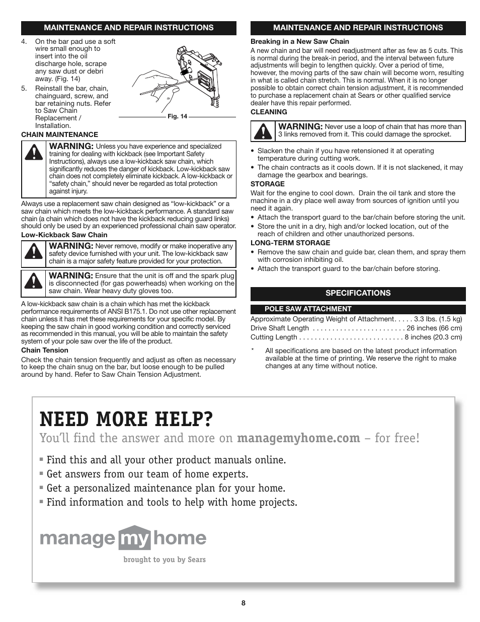 Need more help, Get answers from our team of home experts, Get a personalized maintenance plan for your home | Craftsman 316.79246 User Manual | Page 8 / 20