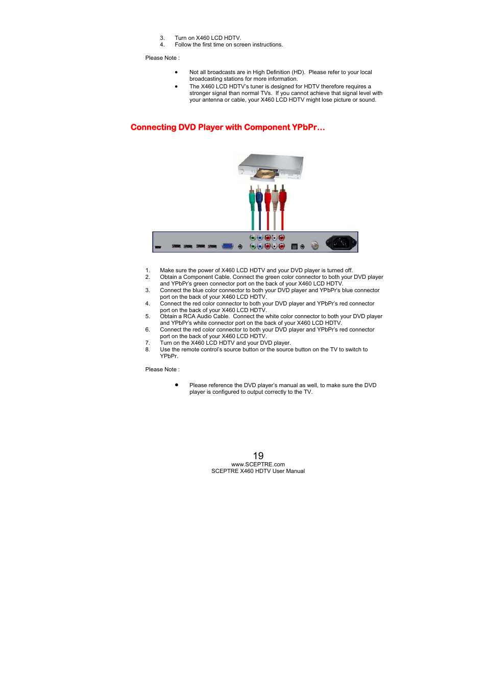 Connecting dvd player with component ypbpr | Sceptre X460PV-F120 User Manual | Page 19 / 52