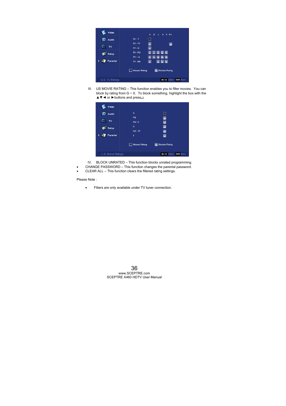 Sceptre X460PV-F120 User Manual | Page 36 / 52