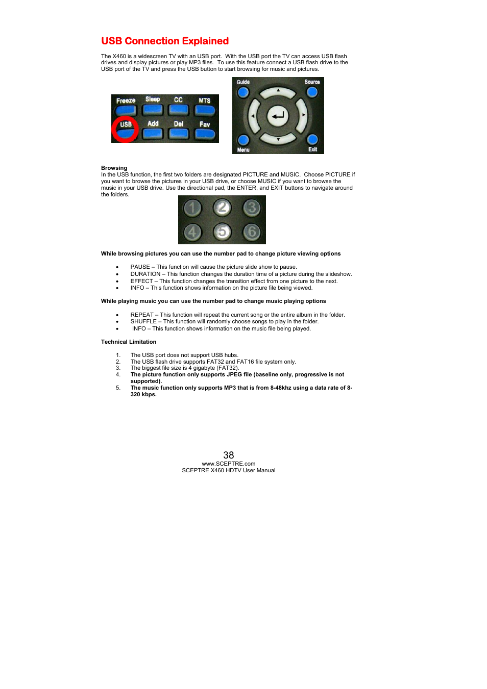 Usb connection explained | Sceptre X460PV-F120 User Manual | Page 38 / 52