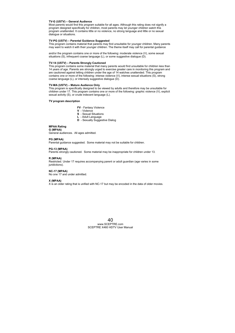Sceptre X460PV-F120 User Manual | Page 40 / 52