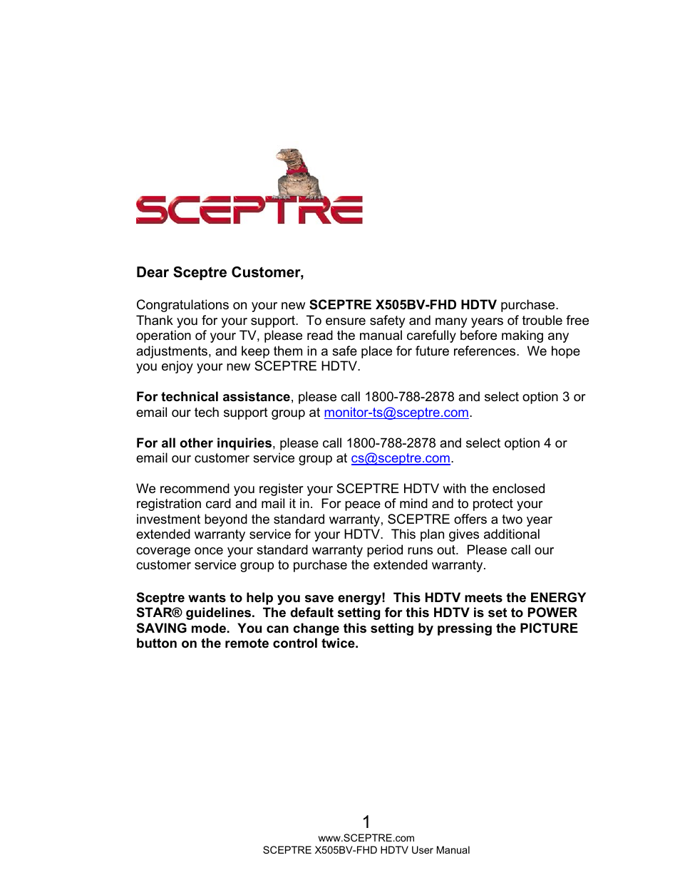 Sceptre H505BV-FHD User Manual | 53 pages