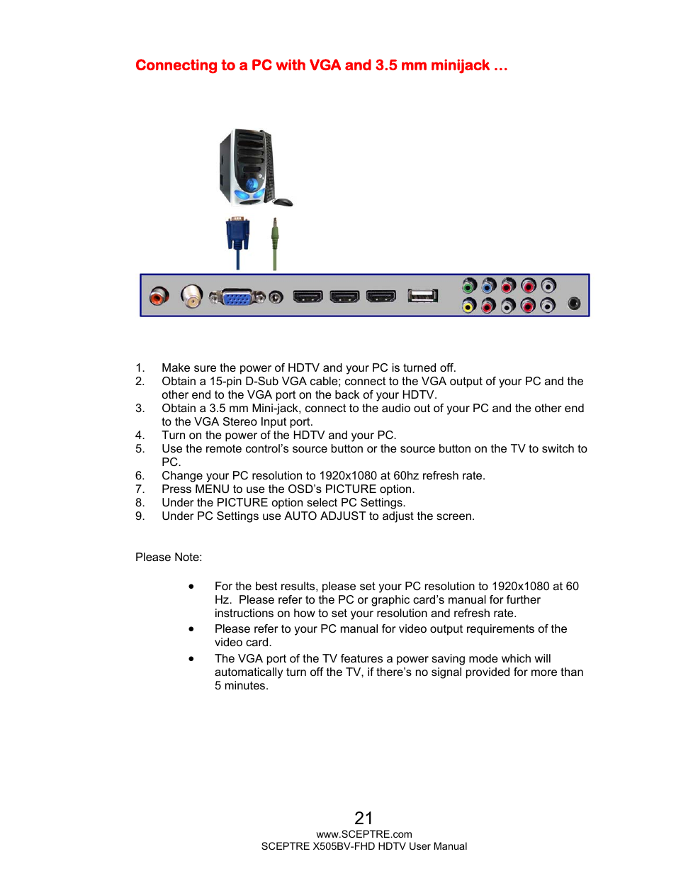 Sceptre H505BV-FHD User Manual | Page 21 / 53