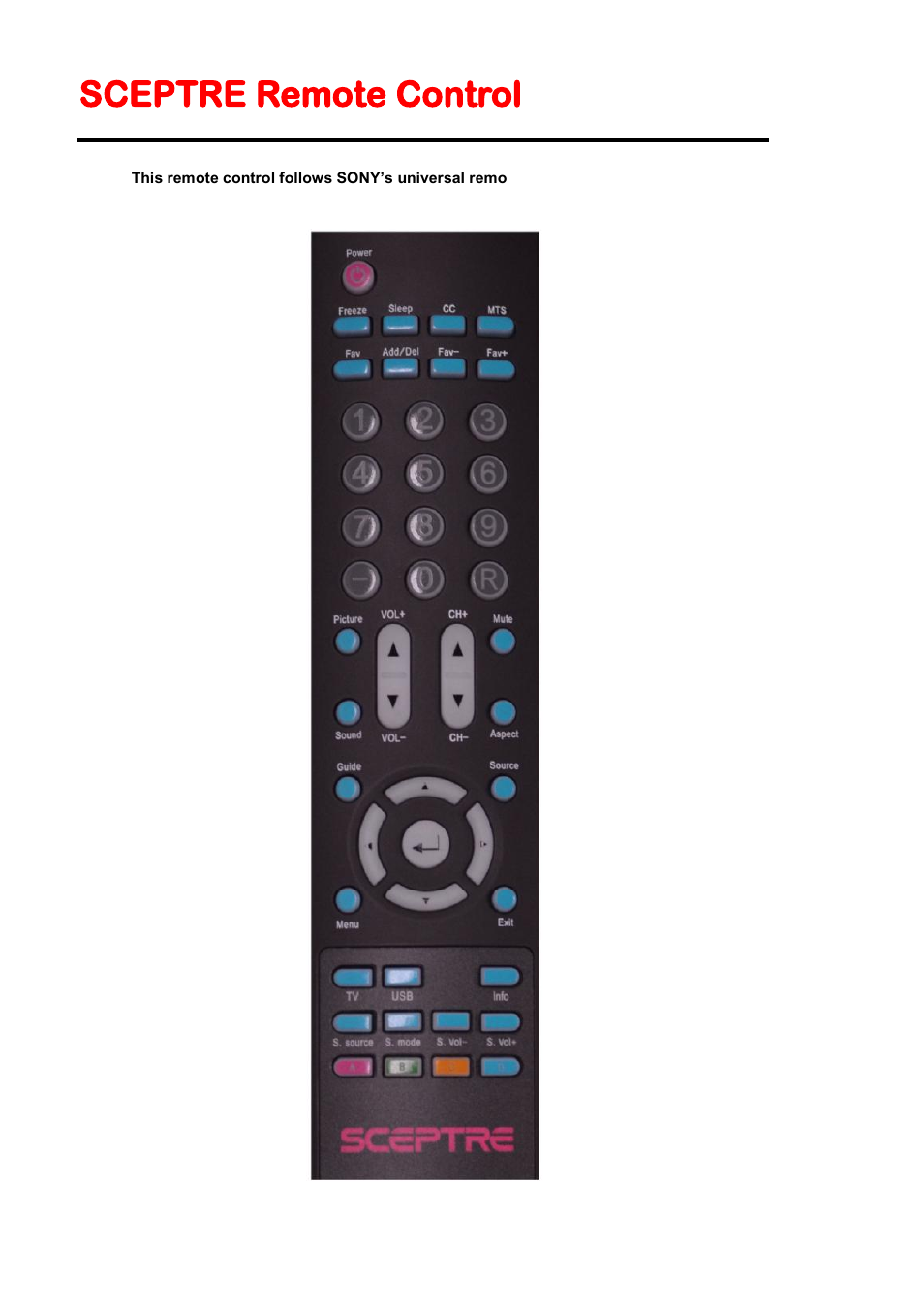 Sceptre remote control | Sceptre X505BV-FHDU User Manual | Page 14 / 54