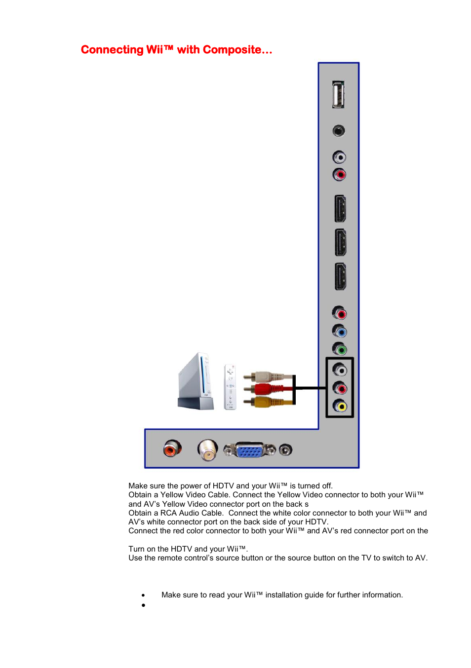 Connecting wii™ with composite | Sceptre X505BV-FHDU User Manual | Page 19 / 54