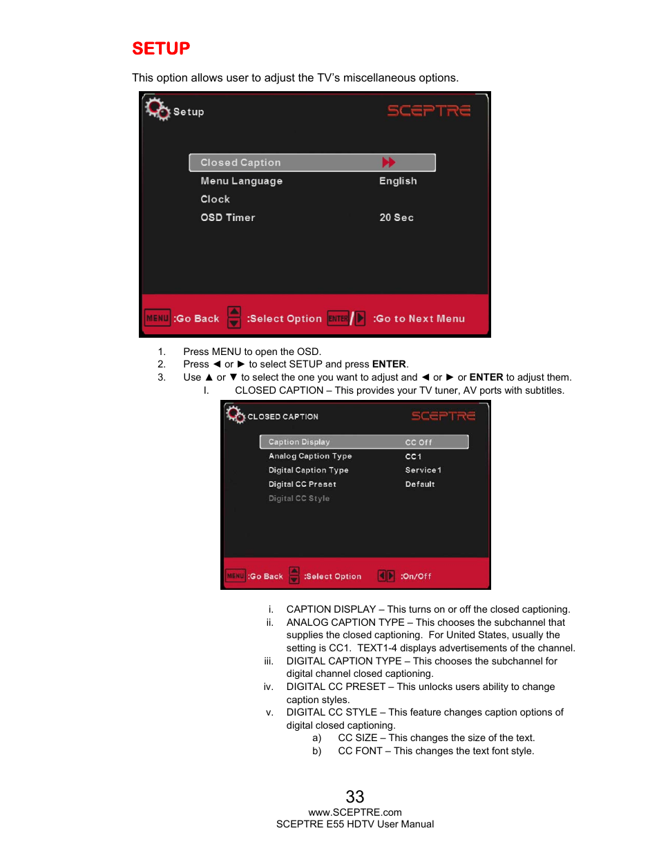 Setup | Sceptre E555BV-FMQR User Manual | Page 33 / 57