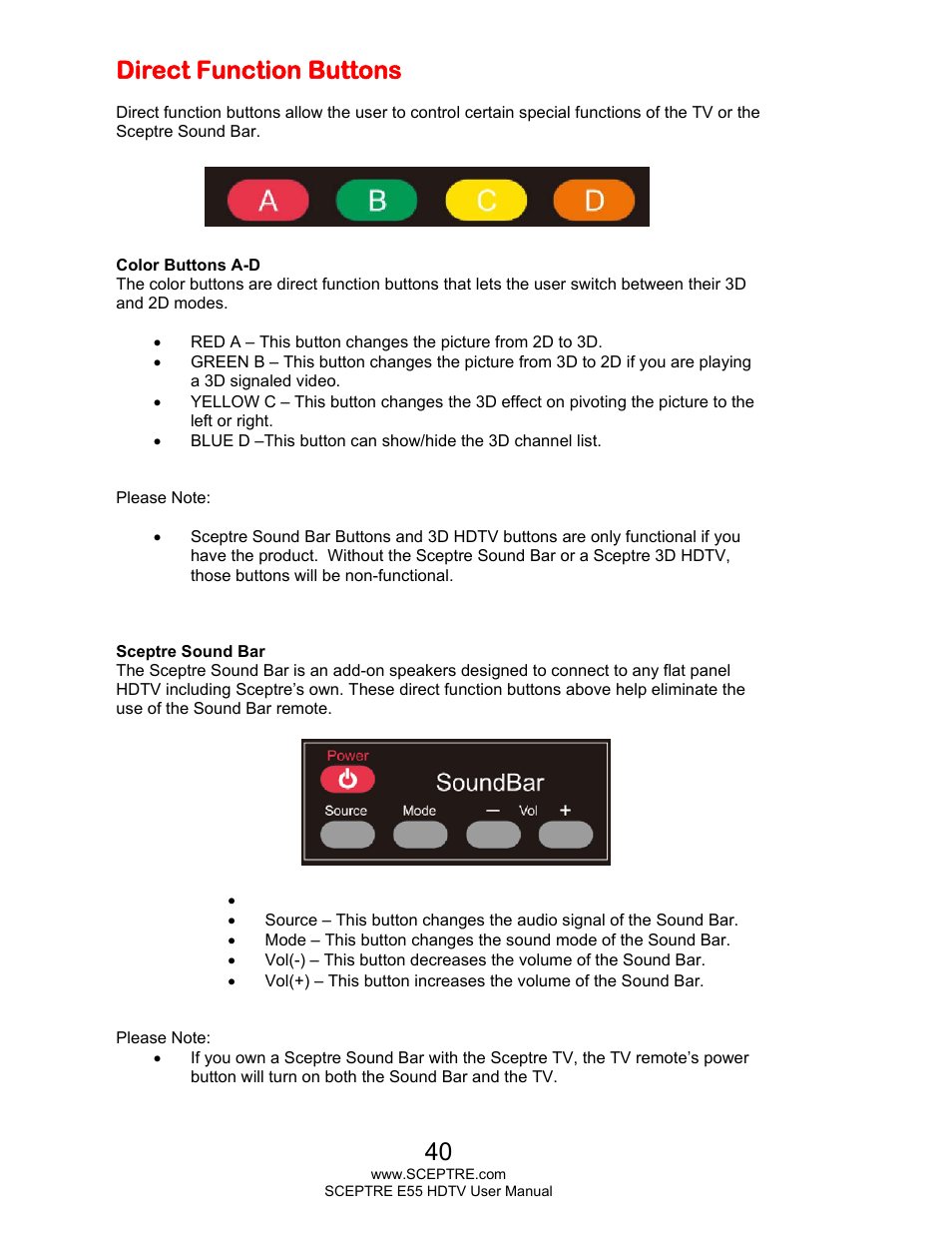 Direct function buttons | Sceptre E555BV-FMQR User Manual | Page 40 / 57