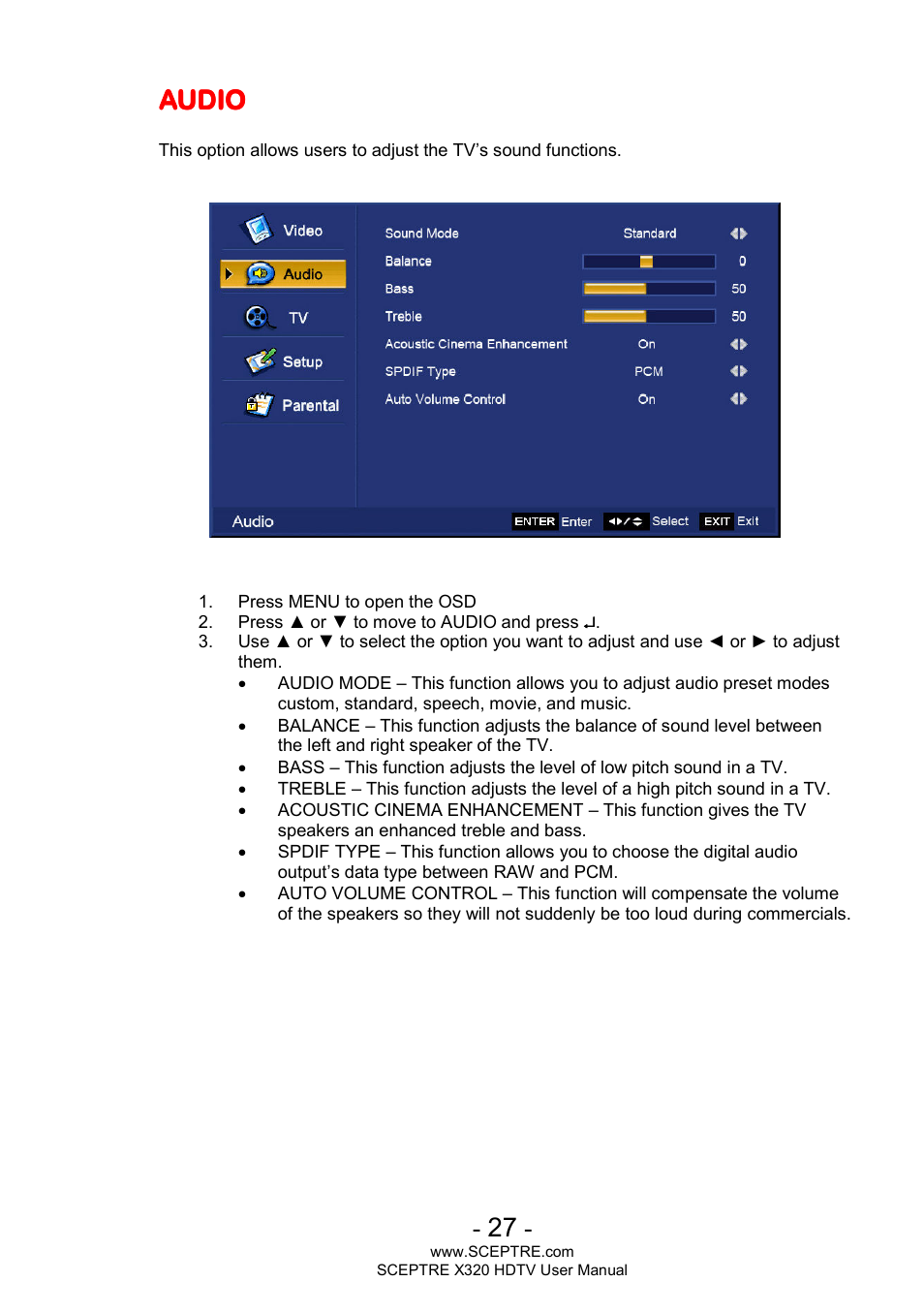 Audio | Sceptre X320BV-ECO User Manual | Page 27 / 49