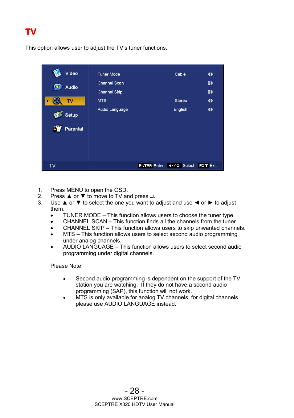 Ttv v v v | Sceptre X320BV-ECO User Manual | Page 28 / 49