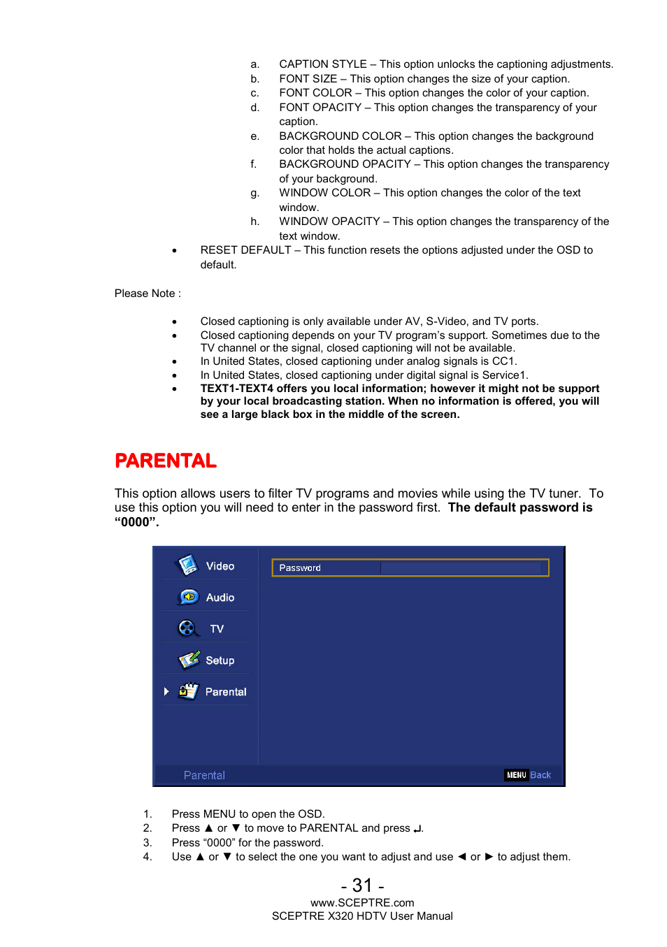 Parental | Sceptre X320BV-ECO User Manual | Page 31 / 49