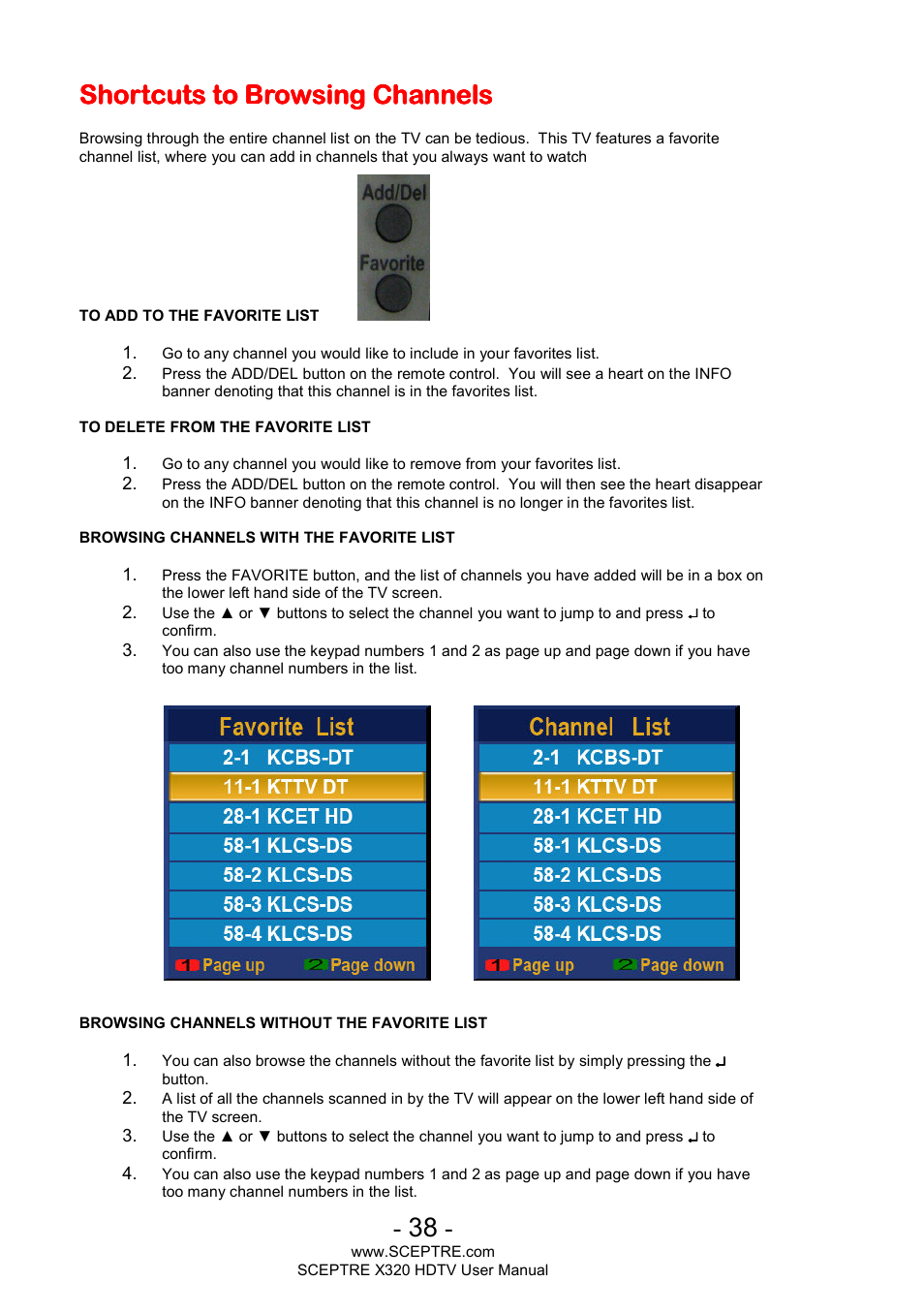 Shortcuts to browsing channels | Sceptre X320BV-ECO User Manual | Page 38 / 49