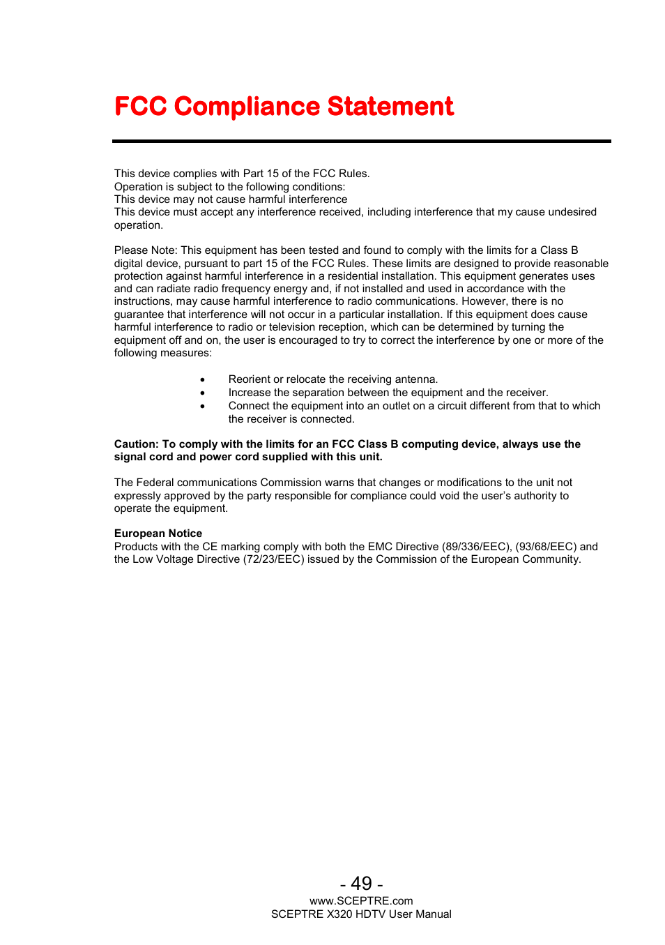 Sceptre X320BV-ECO User Manual | Page 49 / 49