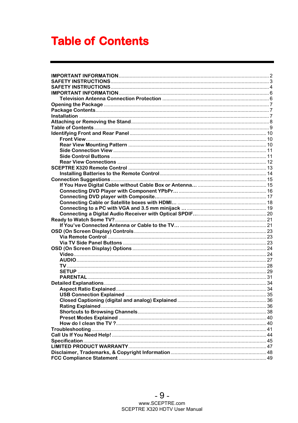 Sceptre X320BV-ECO User Manual | Page 9 / 49