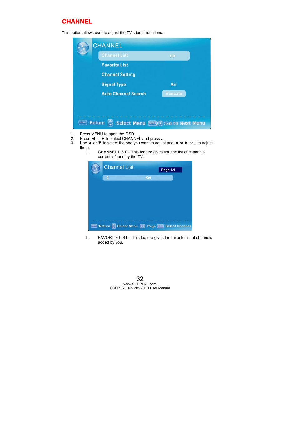 Channel | Sceptre X372BV-FHD User Manual | Page 32 / 55