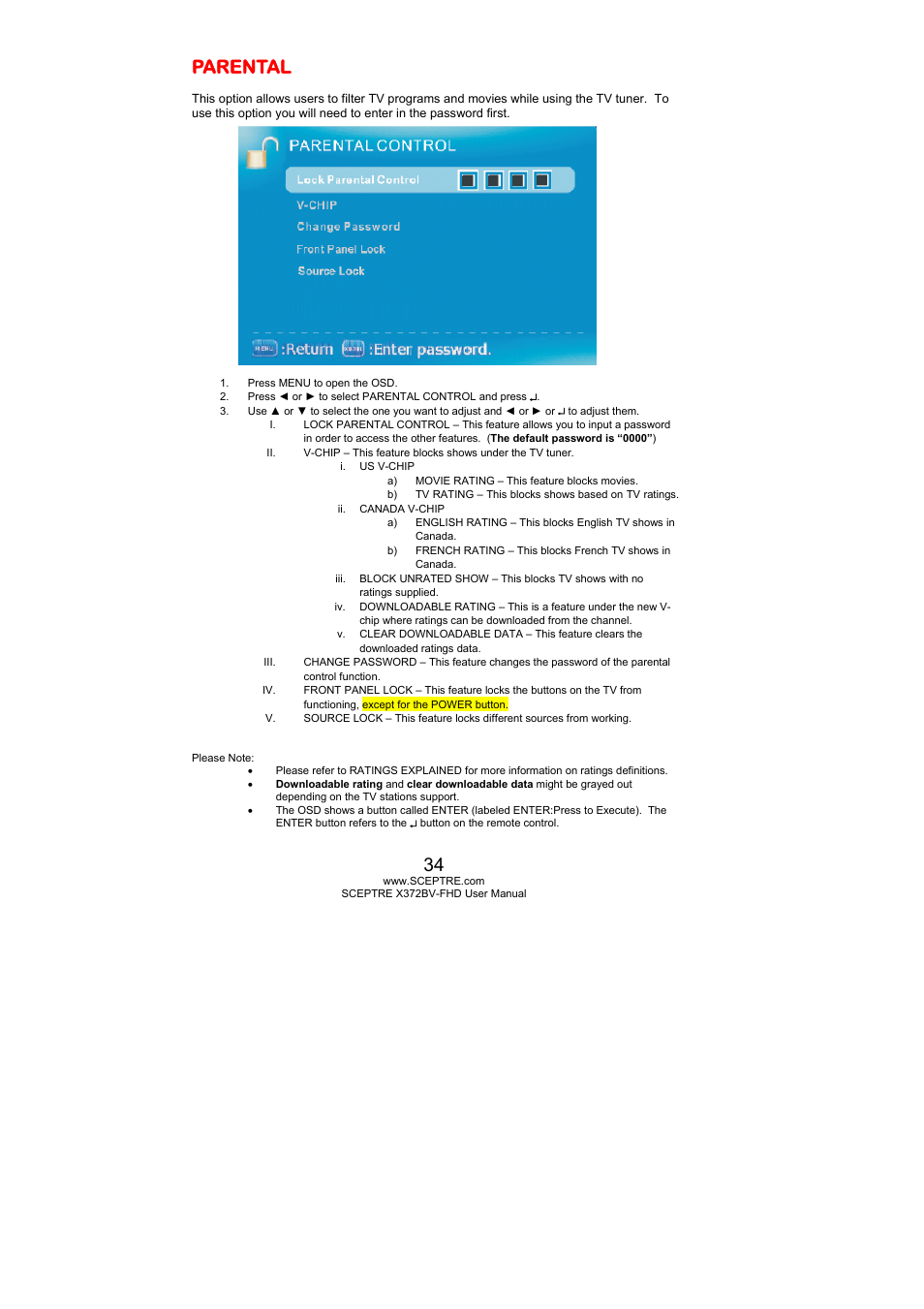 Parental | Sceptre X372BV-FHD User Manual | Page 34 / 55
