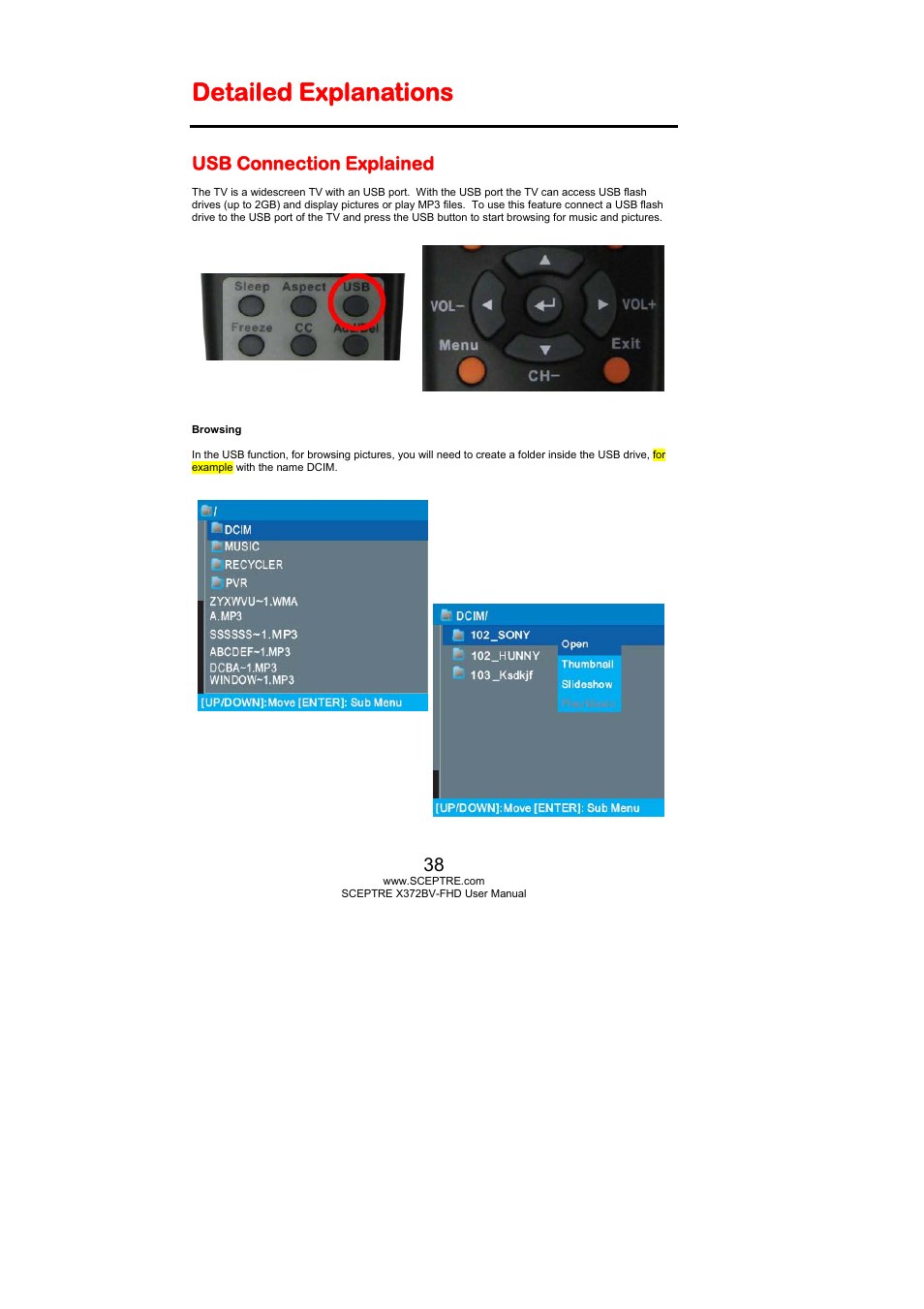 Detailed explanations, Usb connection explained | Sceptre X372BV-FHD User Manual | Page 38 / 55