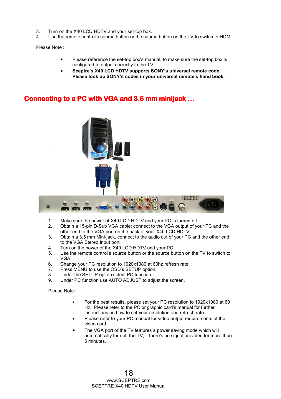 Connectin | Sceptre X400BV-FHD User Manual | Page 18 / 47