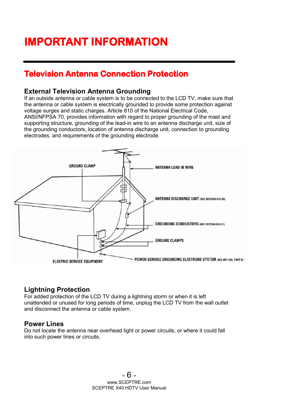 Important information | Sceptre X400BV-FHD User Manual | Page 6 / 47
