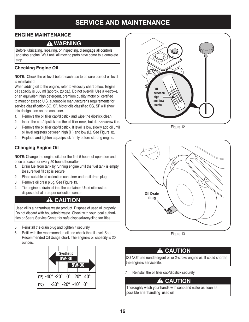 Service and maintenance, Warning, Caution | Craftsman 247.88955 User Manual | Page 16 / 68