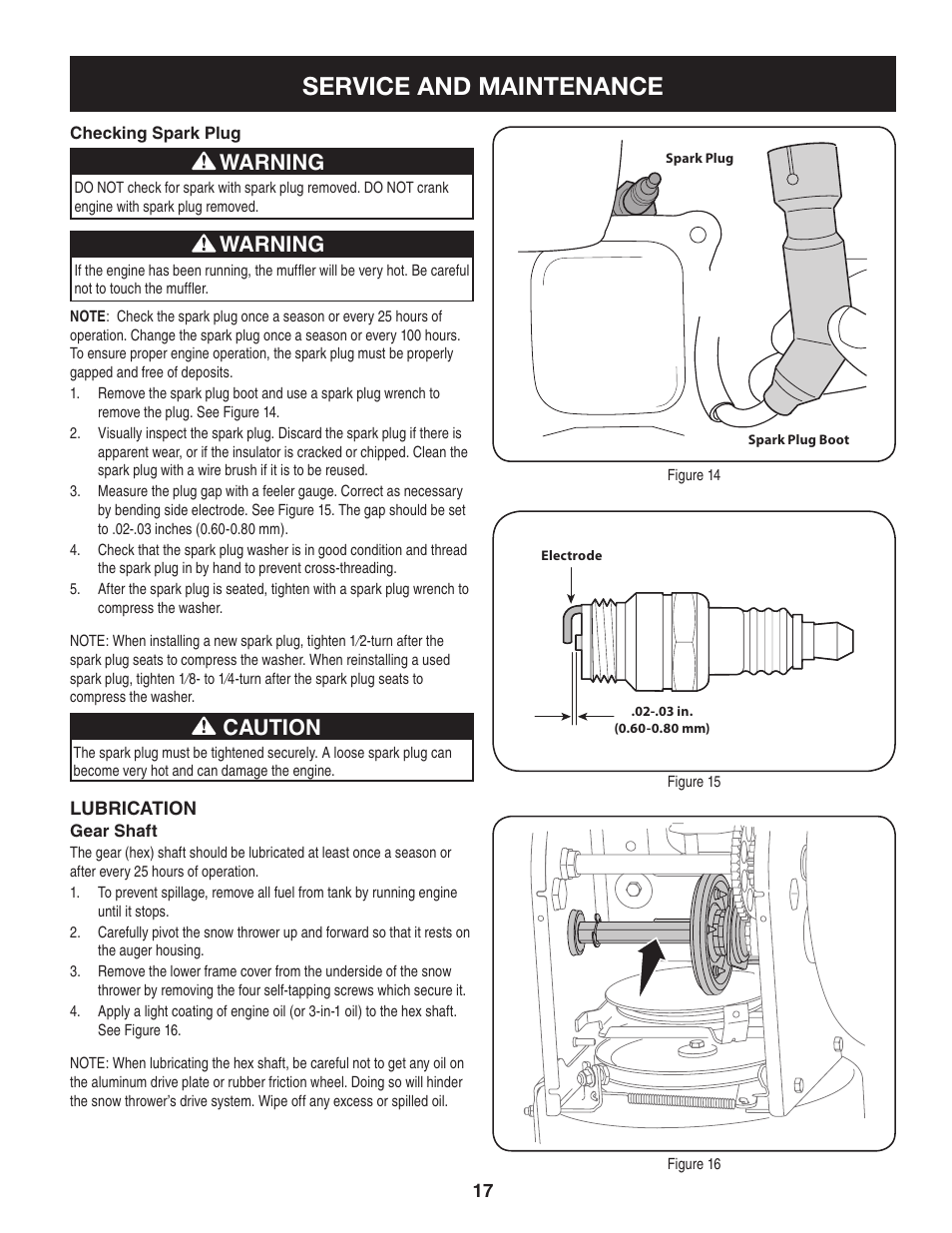 Service and maintenance, Warning, Caution | Craftsman 247.88955 User Manual | Page 17 / 68