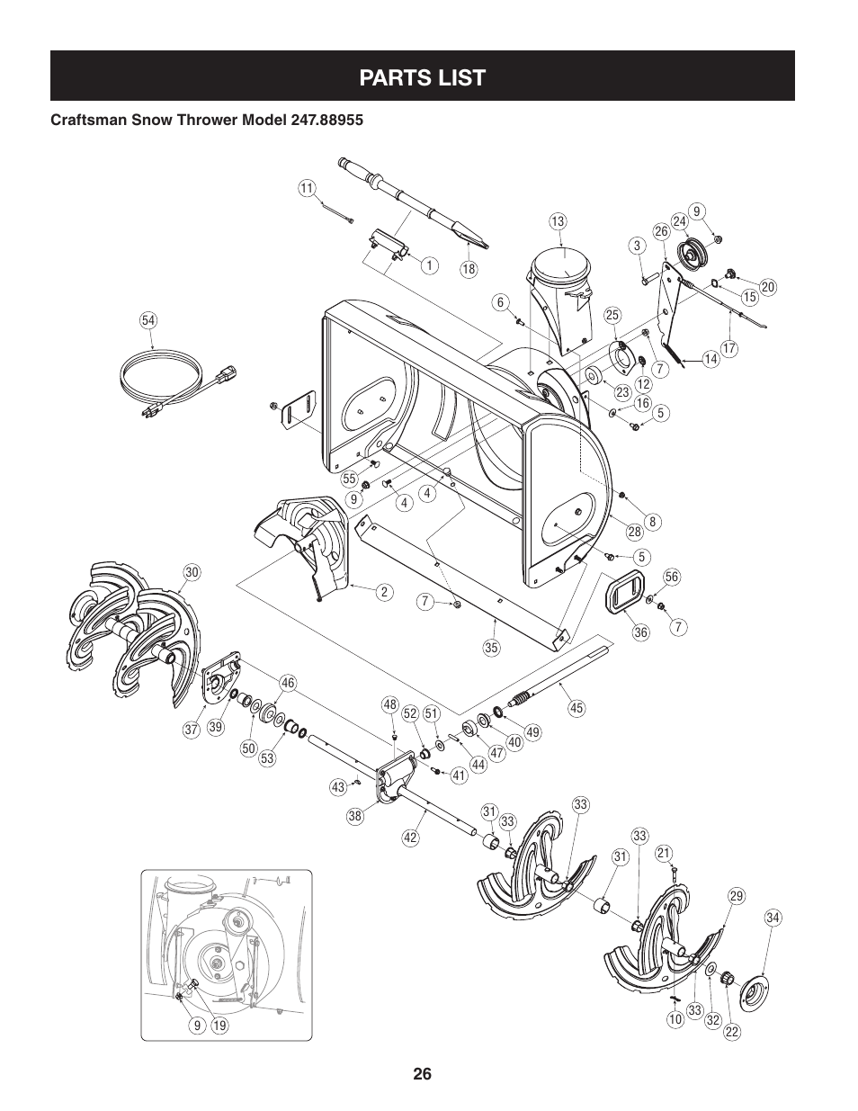 Parts list | Craftsman 247.88955 User Manual | Page 26 / 68