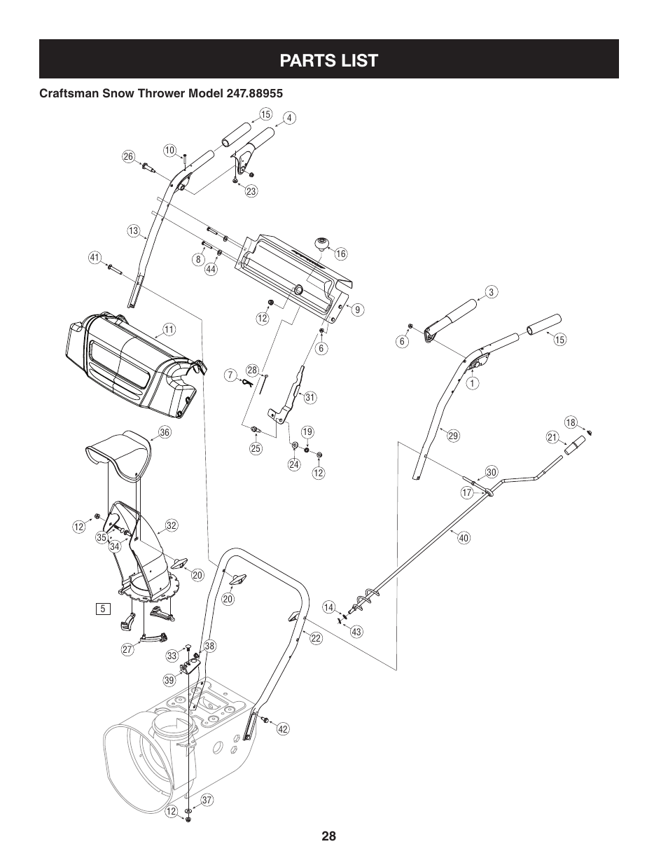 Parts list | Craftsman 247.88955 User Manual | Page 28 / 68