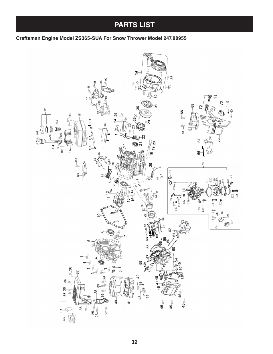 Parts list | Craftsman 247.88955 User Manual | Page 32 / 68