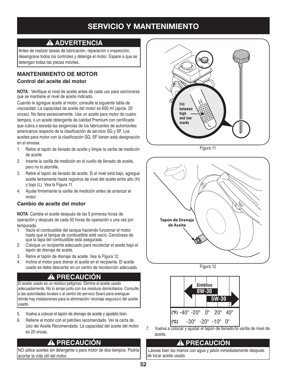 Servicio y mantenimiento, Advertencia, Precaución | Craftsman 247.88955 User Manual | Page 52 / 68