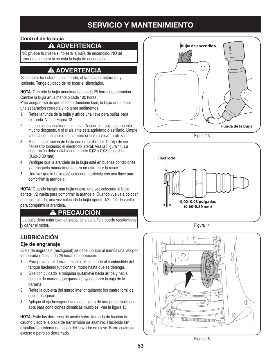 Servicio y mantenimiento, Advertencia, Precaución | Craftsman 247.88955 User Manual | Page 53 / 68