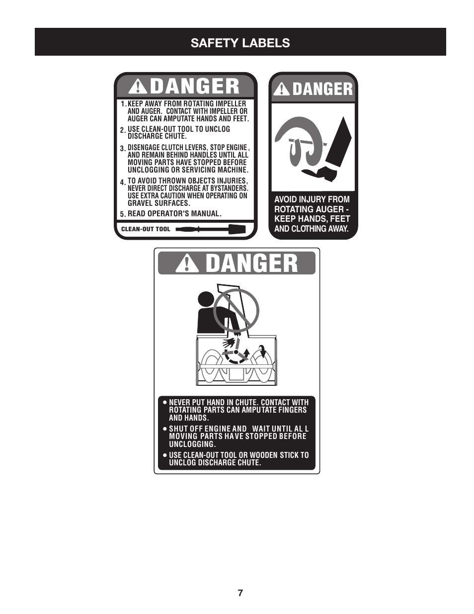 Danger, Safety labels | Craftsman 247.88955 User Manual | Page 7 / 68