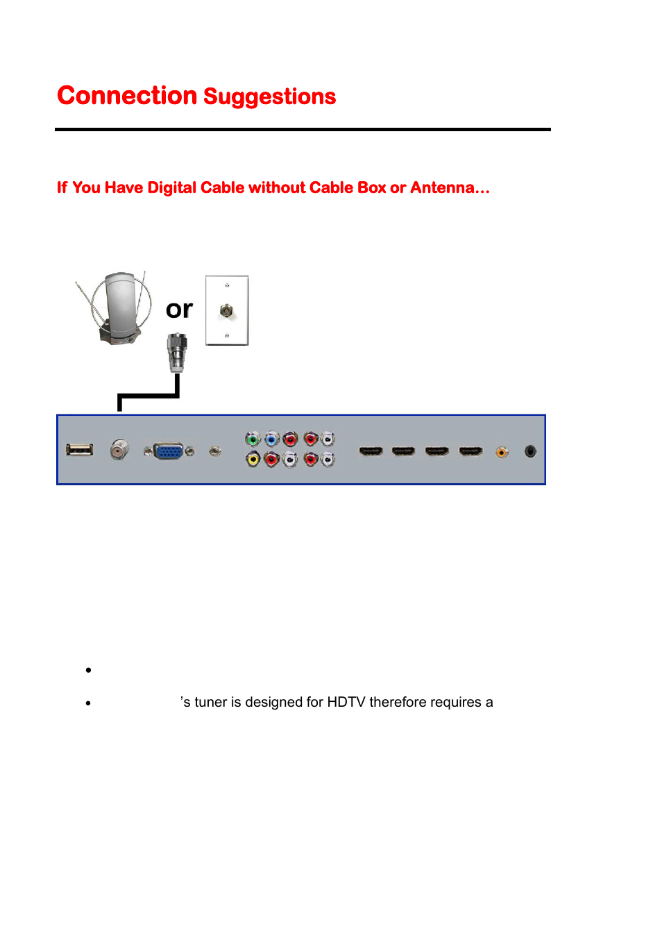 Connection suggestions, Connection, Suggestions | Sceptre X405BV-FHD User Manual | Page 16 / 54