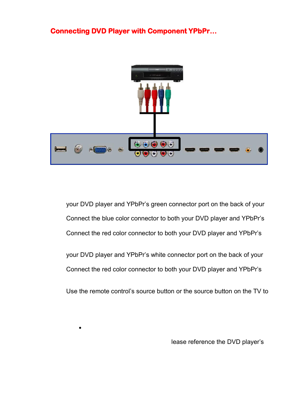 Connecting dvd player with component ypbpr | Sceptre X405BV-FHD User Manual | Page 17 / 54