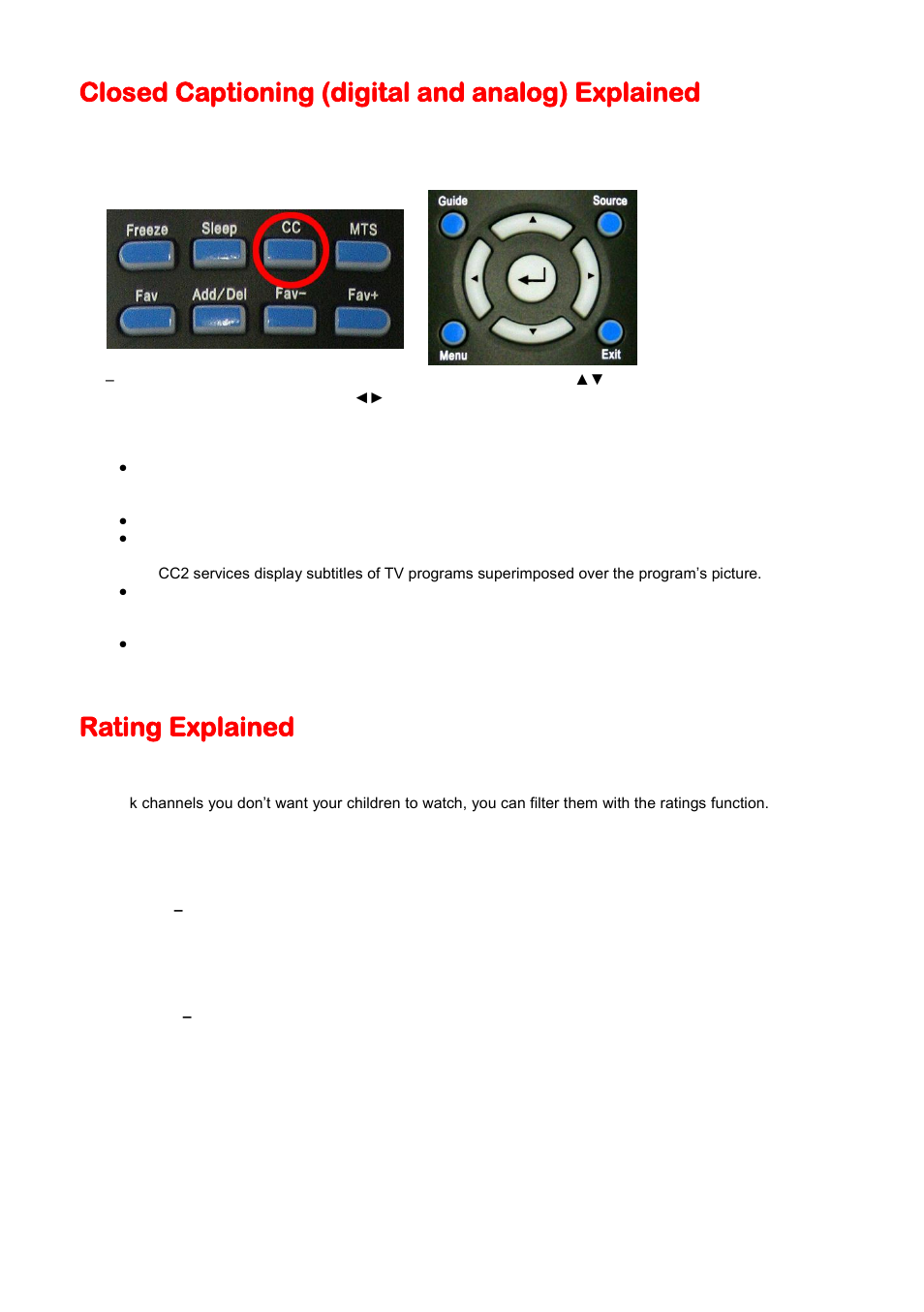 Closed captioning (digital and analog) explained, Rating explained | Sceptre X405BV-FHD User Manual | Page 40 / 54