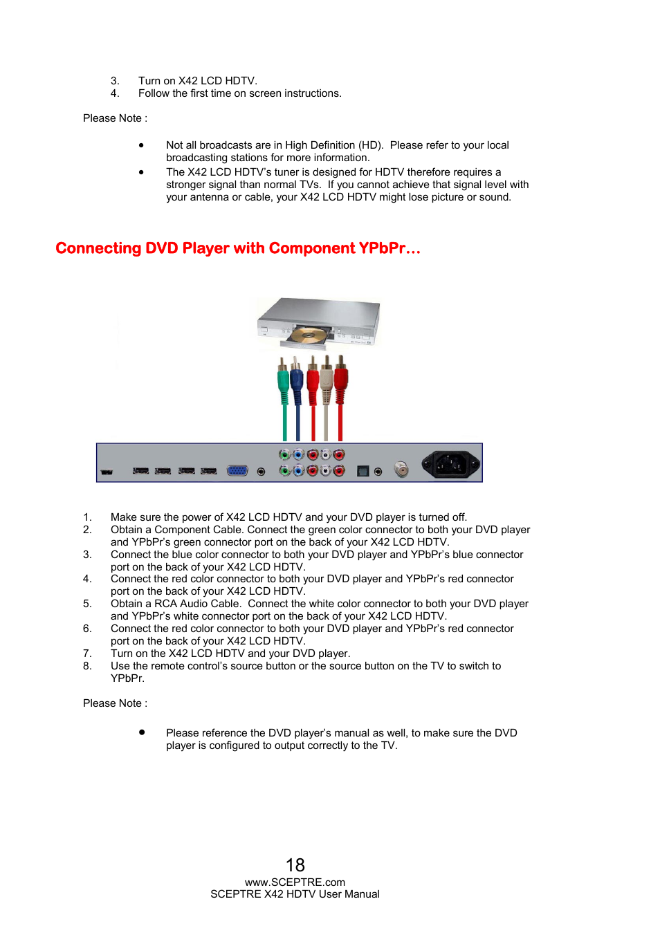 Connecting dvd player with component ypbpr | Sceptre X420EV-F120 User Manual | Page 18 / 52